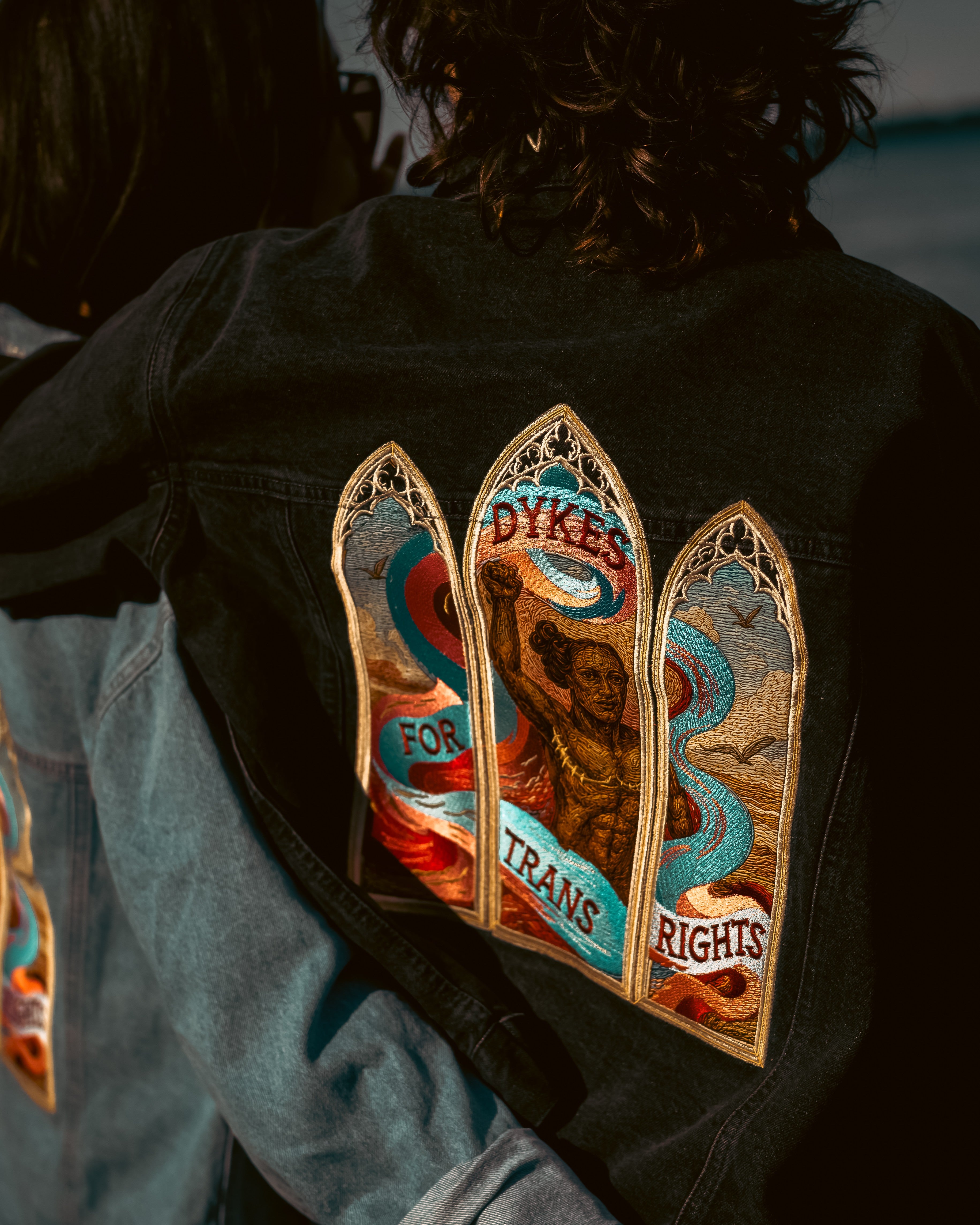 "Dykes for Trans Rights" Denim Jacket — Black