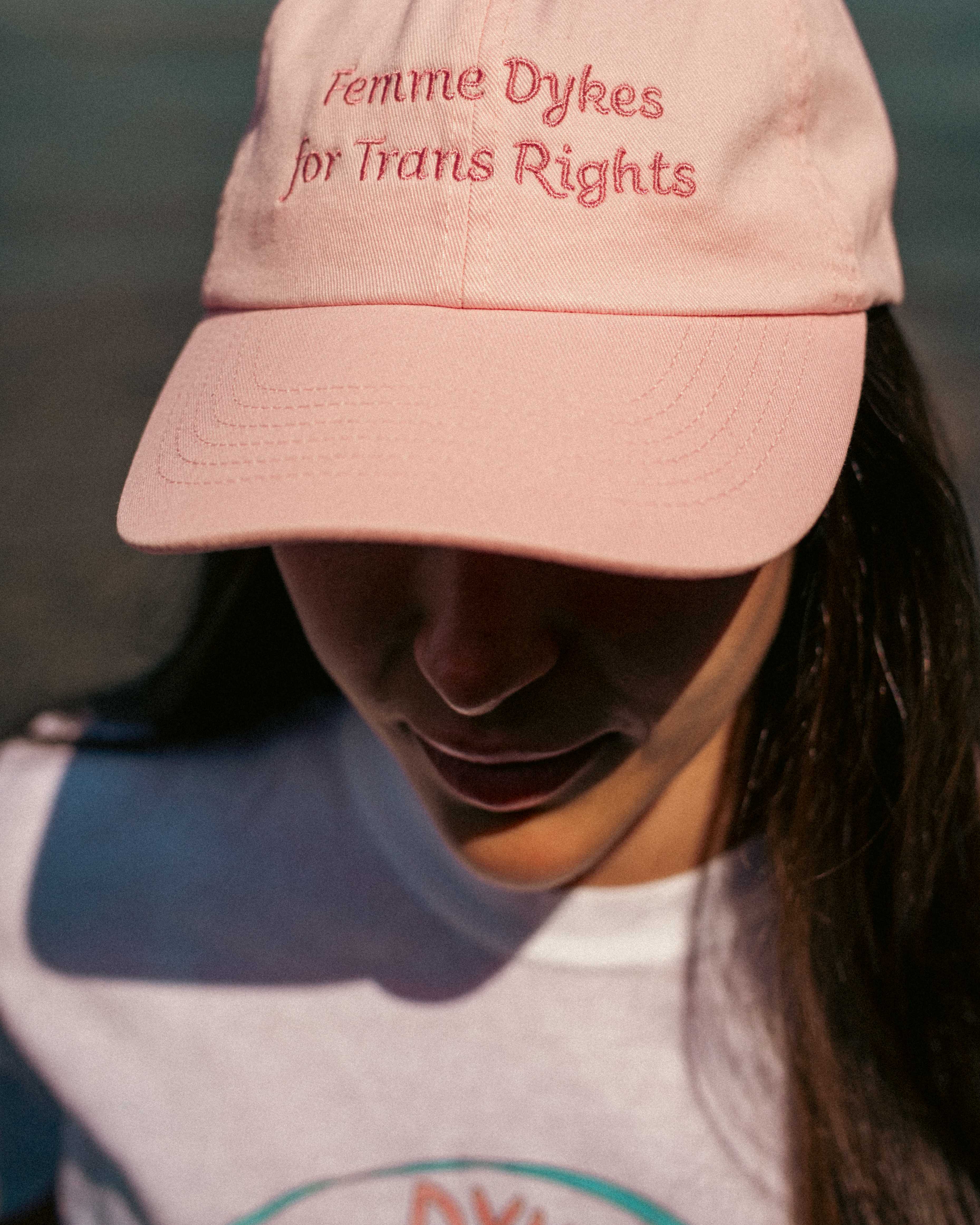 "Femme Dykes for Trans Rights" Cap — Pink